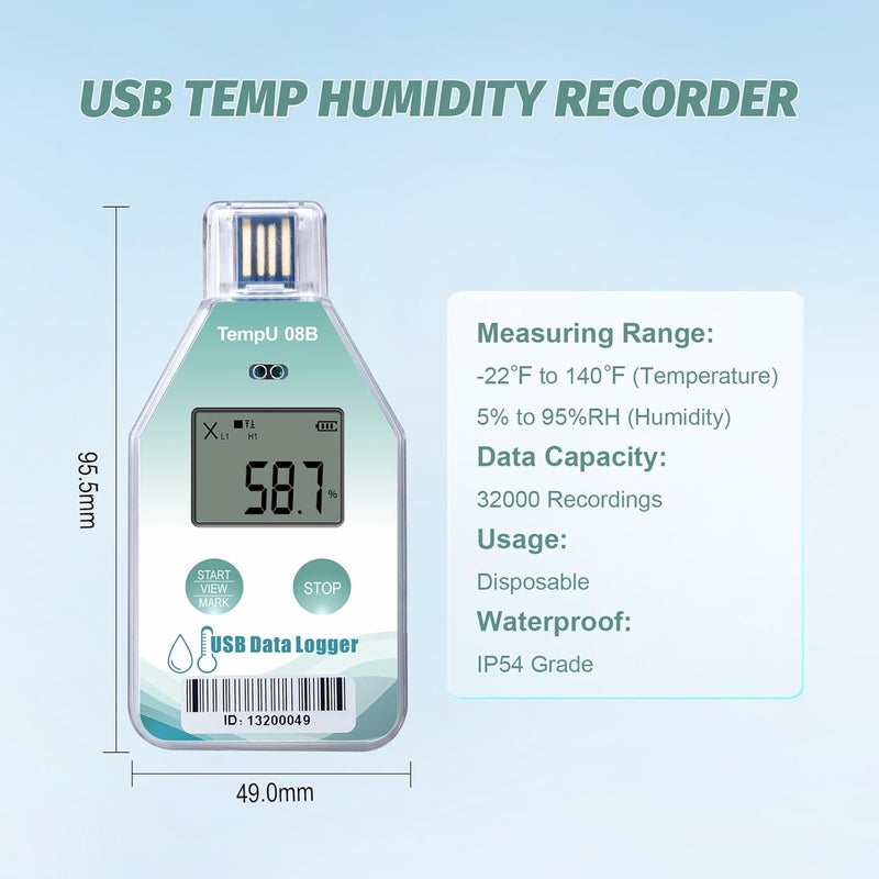 T-ZONE Digital Temperature and Humidity Data Logger USB Disposable Temp Recorder 5 Packs with FDA Standards for Medical Refrigerator, Freezer Thermometer Recording with Auto PDF/CSV Report 220 Days - Image 5